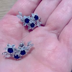 Beautiful blue CZ and clear CZ earrings very pretty sterling silver.